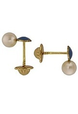 stunning small yellow Gold Blue Heart cultivated pearl baby earrings 